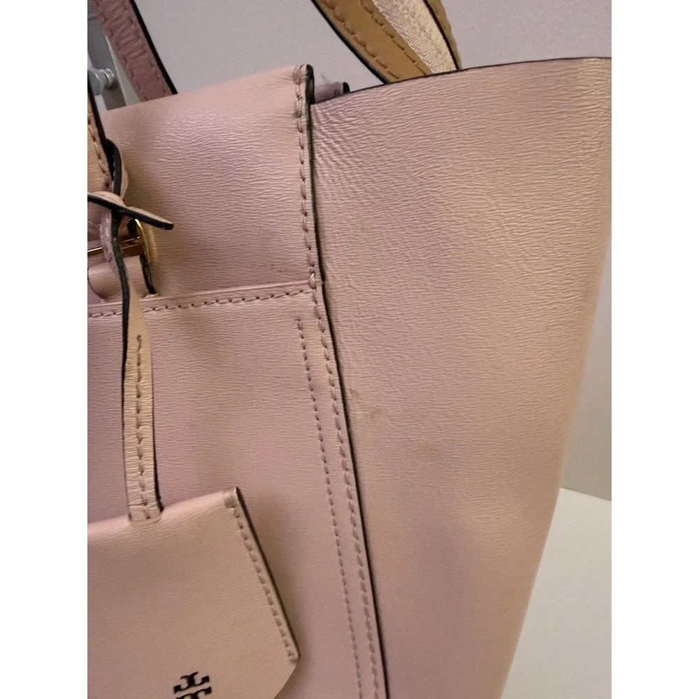 Tory Burch Parker Tote Pink Leather Bag Purse Classic Preppy Zip Top‎